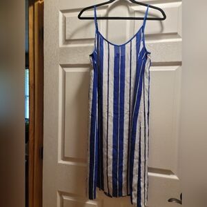 Jcrew women's blue,white, and black striped sheer slip dress/cover